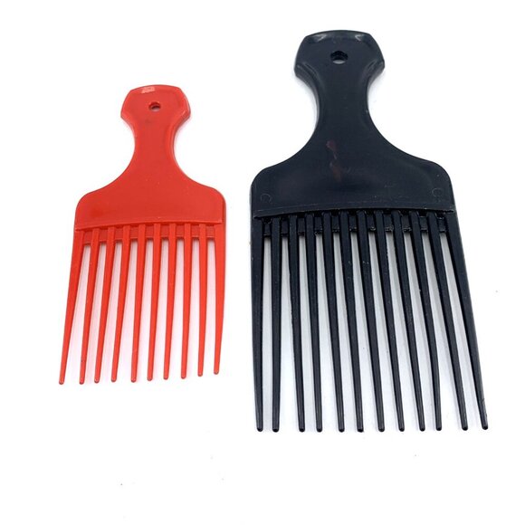 Afro Hair Comb Pick Lot of 2 Red Black 7" Long Vintage 60s 70s - Picture 2 of 6